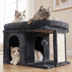 Heybly Cat Tree, 14 inch Cat Tower with Large Perch Bed and Cat Condo for Indoor Cats Large Adult, Cat House with Scratching Posts and Interactive Spring Balls for Your Kittens, Smoky Gray HCT203SG
