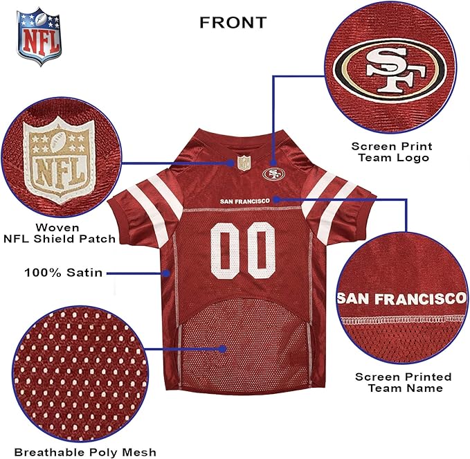 Pets First NFL San Francisco 49ers Dog Jersey, Size Large, Football Shirt Costume for Pet, Dog Sports T-Shirt, NFL Team Clothing for Cats, Licensed Pet Apparel Available in 7 Sizes and 32 Teams