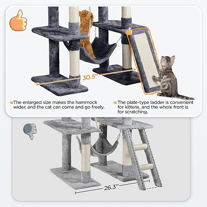 Topeakmart 63in Cat Tree, Large Cat Tower Furniture with Cat Condo, Padded Platform & Sisal-Covered Scratching Post, Stable Cat Tower Pet Play House
