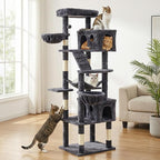 74" Heavy Duty Cat Tree for Indoor Cats, Sturdy Cat Tower for Large Cats Adult, Big Cat Tree with 6 Sisal Scratching Posts, 2 Big Condos, 2 Dual-Ear Hanging Baskets, Enlarged Top Perch, Dark Grey