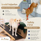 Dog Ramp for Bed with Safety Rails for High Beds up to 37" – Extra Wide 19.5" Adjustable Dog Bed Ramp for Large Dogs up to 200 lbs – Solid Birchwood, Non-Slip Rubber Surface, Foldable Design – Natural