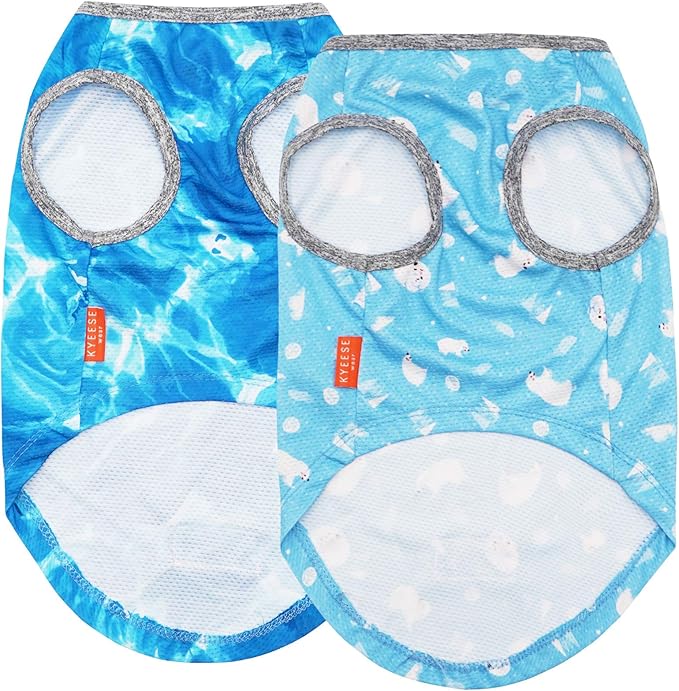 KYEESE 2Pack Dog Cooling Shirt, Breathable Dog Shirt for Small Dogs, Sun Protection Dogs Cooling Vest Tank Top, Lightweight Soft Sleeveless Summer Puppy Clothes, Polar Bear+Ice, S