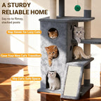 【Tank-Sturdy Tower】 PetDance Heavy Duty Cat Tree for Cats Fits Kittens to XL Maine Coons, Cat Tower with Scratching Posts, Cat Climber with 3 Spacious Hideaway, Light Gray
