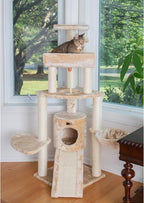 Armarkat Beige Cat Tower 58 Inches with Basket Lounge, Ramp, Condo, Thick Sisal Rope, Real Pressed Wood Base, Faux Fur Covering for Indoor Cats