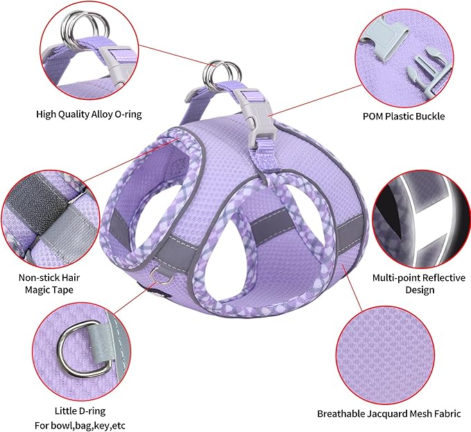 AIITLE Tiny Dog Harness - Lightweight Mesh Step-in Vest for Puppy, Reflective & Escape-Proof Design with High-Stick Magic Tape - Indoor/Outdoor Use for Chihuahua, Maltese, Shih Tzu(Purple, XXXS)