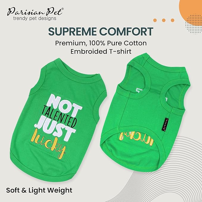 Parisian Pet Dog Shirt – 100% Cotton Green Shirts for Small Dogs – Sleeveless Puppy Vest – Lightweight and Breathable Funny Pet Apparel – St. Patrick’s Day Dog Clothes - Stretchy T Shirts for Dogs
