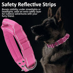 Tactical Dog Collar with Control Handle, Military Adjustable Pet Collar Reflective Heavy Metal Buckle Dog Collar, Soft Nylon Training Collar for Medium Large Dogs (Rose Red, X-Large)