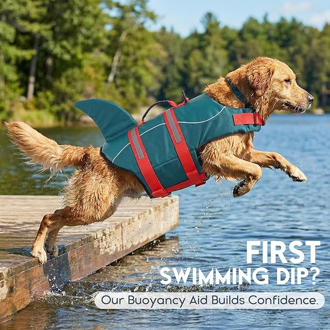 ASENKU Dog Life Jacket - Pet Safety Vest for Swimming & Boating, Shark Life Jacket with Floatation, Dog Lifesavers Swimsuits for Small Medium Large Dogs (ForestGreen, XS)