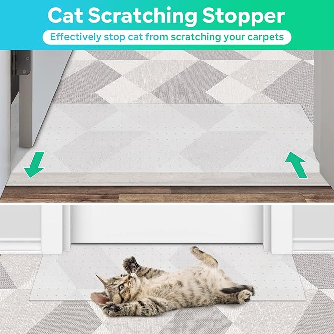 8.2ftx12.2inch Cat Carpet Protector, Robust Plastic Pets Scratch Stopper for Carpet, Widely Use,Clear Non-Slip Nail for Floor/Bedroom/Doorway/Porch Use,Prevent Carpets from Scratchin (8.2ftx12.2inch)