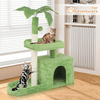 Cat Tree with Green Leaves Cat Tower with Scratching Posts, Cat House Condo Perch and Fluffy Ball Cat Trees for Indoor Cats 32 Inches, Lawn Green