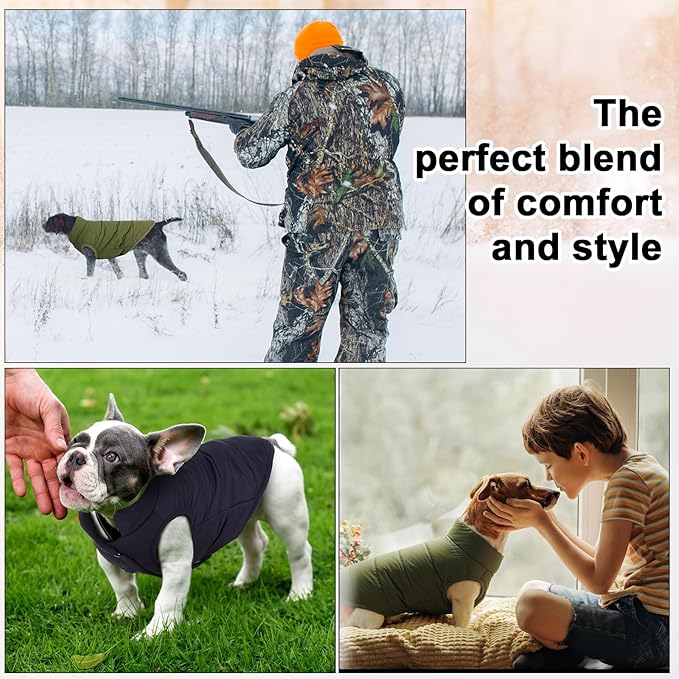 Syhood 2 Pieces Dog Jacket 2 Layers Fleece Lined Dog Jacket Warm Soft Windproof Small Pet Coat for Winter Cold Weather(L,Navy,Green)