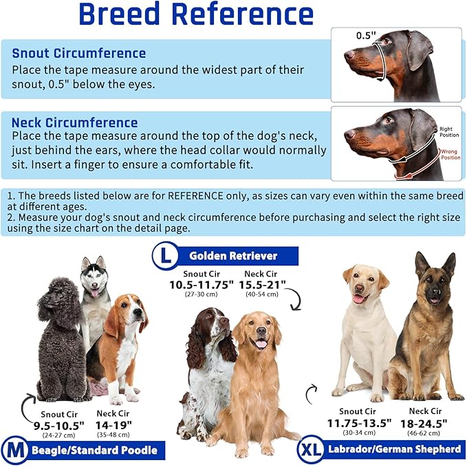 BARKLESS Dog Training Head Collar for Pulling, No Pull Head Halter with Adjustable Safety Strap, Anti-Pull Soft Padded Muzzle Leash for Walking Training Leash Reactive Medium Dogs