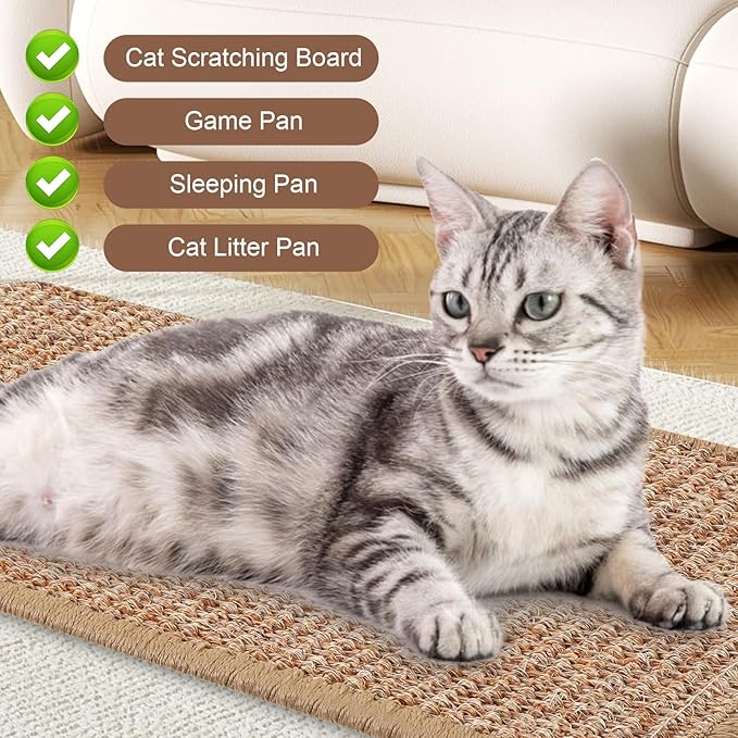 4 Pcs Cat Scratcher Mat Sisal Cat Scratching Pad Scratch Mat for Cat with Adhesive Loop Tape Cat Scratch Pad Rug for Protect Wall Couch Window Perch Cat Wall Furniture Cat Shelves, 15.7x7.8 in