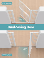 No Pawblems 55" Extra Tall Pet Gate for Cat/Dog, 31.5-48" Wide Auto Close Tall Cat Gate with 25.6" Wide Walk-Thru Door Opening, 1.37" Ultra Narrow Spacing, NO Drilling Pressure Mounted, White