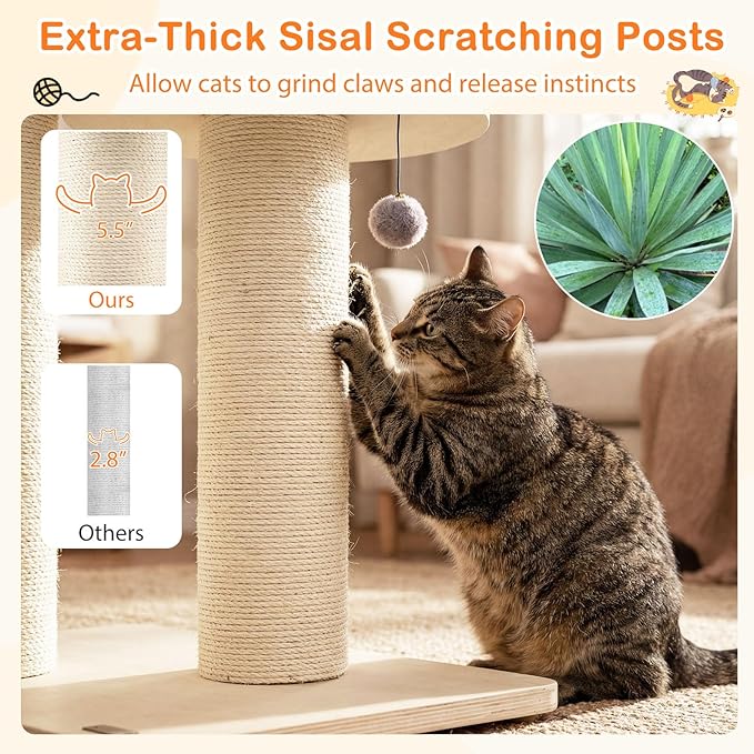 Tangkula Modern Cat Tree, Multi-Level Large Cat Tower with Condo, Hammocks & Hanging Basket, Tall Cat Tree with Sisal Posts, Washable Cushions, Wood Cat Trees and Towers for Indoor Large Cats