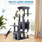 Garvee 61" Multi-Level Cat Tree for Indoor Cats, Heavy-Duty Tower for Large Adult & Maine Coon Cats with Extra-Large Perch, 2 Spacious Condos, Natural Sisal Scratch Posts & Play Toys – Dark Grey