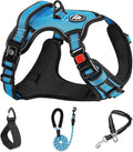 NESTROAD No Pull Dog Harness,Adjustable Oxford Dog Vest Harness with Leash,Reflective No-Choke Pet Harness with Easy Control Soft Handle for Small Medium Dogs(Medium,Blue)
