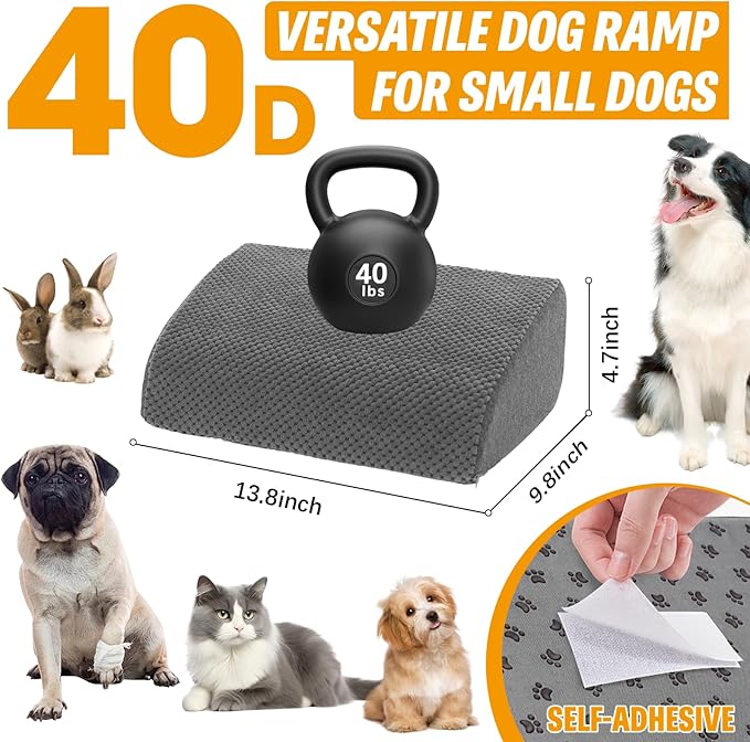 40D Dog Ramp for Stairs for Small & Senior Dogs and Cats – Non-Slip Stair Ramp for Dogs with Gentle Slope, Pet Ramp with Washable Cover & Self-Sticky Pads for Safe Climbing Easy Install(Grey, 5 Pack)
