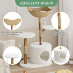 Real Solid Wood Modern Cat Tree Tower with 2 Platforms,Aesthetic Cat Tree for Indoor Cats, Kittens Condo with Scratching Post, Stylish Cat Furniture, Stable Boho Pet Furniture
