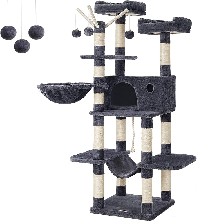 FEANDREA Cat Tree, XXL Cat Condo, 164 cm, Smoky Grey PCT087G01