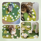 31 x 31 Inch 3D Garden Cat Scratcher Mat, Flower Sisal Cat Scratch Pad, Floor Cat Scratching Pads Rug for Indoor Cats, Protector for Wall&Carpets&Sofas, Green Moss Cat Claw Pad (White Flowers)