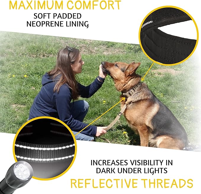 ADITYNA Heavy Duty Dog Collar for Extra-Large Dogs - Reflective Black XL Collar with Handle for Training, and Walking - Wide, Thick, Tactical, Soft Neoprene Padded