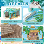 2 Story Cardboard Cat House with Scratcher Pad for Small Kitten,17x12x10 Multi Level Durable Cat Condo & Villa for Bunny Rabbit Small Animals Christmas Birthday Gift(17x12x10,Hawaii)