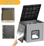 KAMABOKO Outdoor Cat Shelter Weatherproof PP Plastic Cat House for Winter, Insulated Cat Condo for Feral and Outdoor Cats with Waterproof Flat Base for Porch, Backyard, Black
