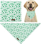 St. Patrick's Dog Bandana, UP URARA PUP Shamrock Triangle Bid, Clover and Bow Pattern Scarf for Medium Large Dogs, Cotton Kerchief for Girl Boy Puppies, Cute Spring Green Bandana,L