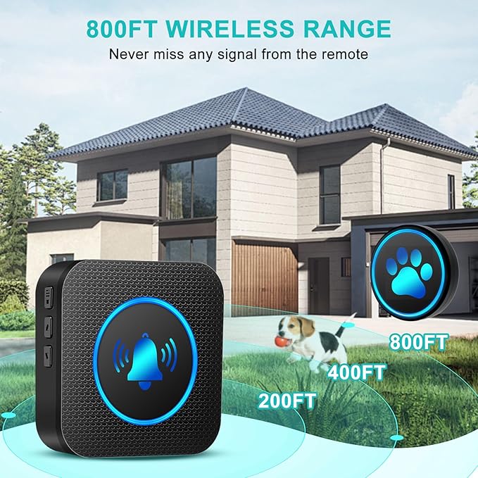 Dog Door Bell for Potty Training, Smart Wireless Doggie Doorbell to Go Outside, 1000 Feet Long Range with IP65 Waterproof Super-Light Touch Button (2Receivers+2Buttons)
