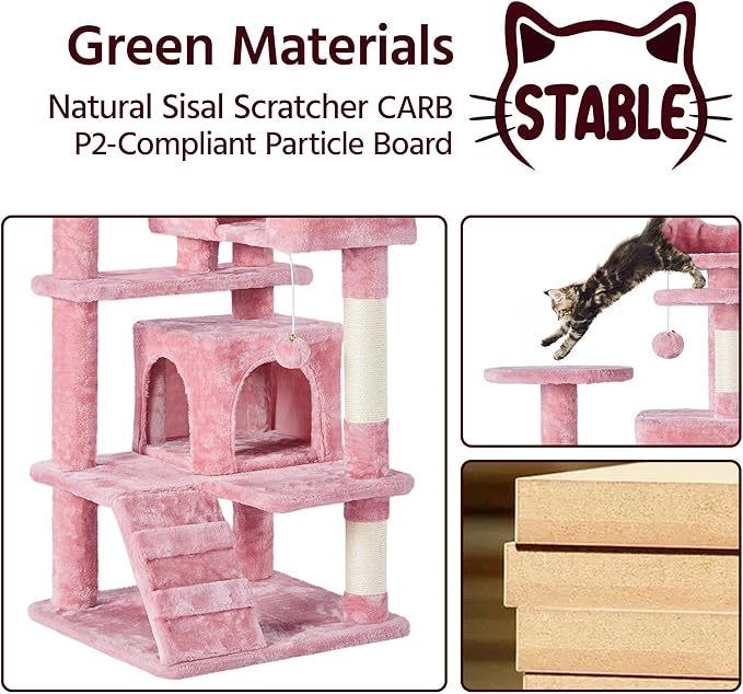 Topeakmart 54in Cat Tree, Cat Tower w/Large Cat Condo Scratching Posts and Perch, Cat Stand House Furniture, Pink