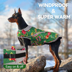 VIVAGLORY Snowrap Dog Coat, Jacket with Harness Hole, Dog Coat for Winter & Cold Weather, Fluffy Warm Fleece Lined Reflective Water Resistant for Puppy, M, Northeast Florals-Green