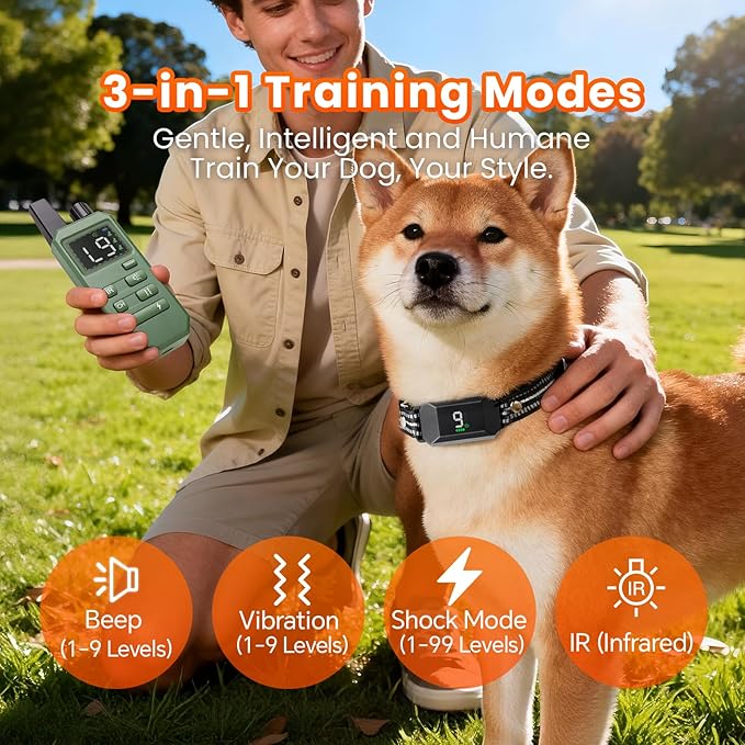 Small Shock Collar for Small Dogs，1300FT Dog Training Collar with Remote，4 Training Modes - IP67 Waterproof Rechargeable, Beep, Vibration, Safe Shock, IR for Small & Medium Dogs(5-30Lbs，Green)