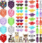 Hosuly 50 Pcs Paw Bone Print Dog Bandana Collar Set Value Package Includes Dog Bow Tie Necktie Collar Pet Scarf Bow Flowers Hexagonal Bowtie Cat Grooming Accessories for Pet Festival Photography