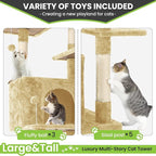 69'' Indoor Cat Tree Tower with Multiple Levels, Sisal Scratching Post, Spacious Condo, Climbing Rope, Kitten Toy (Beige)