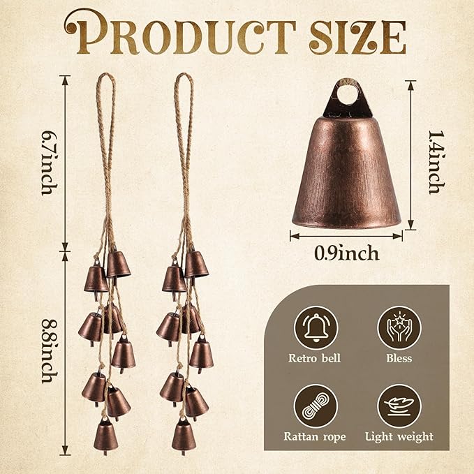 2 Pack Witch Bells for Door Knob Protection Outdoor Bells Hanging Bells for Door knob Witches Bells Magic Wind Chimes for Home Protection Witch Bells Kit(Rustic Red)