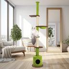 KAMABOKO Floor to Ceiling Cat Tree, Cat Tower 5-Tier Height(88-107 Inches) Adjustable, Tall Cat Climbing Tower with Scratching Post, Cat Cave Condo, Cozy Hammock, and Ball Toy for Indoor Cats