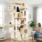 Globlazer 77" Cat Tree for Large Cats, Tall Cat Tower with Scratching Board & Thickened Stable Base, Skin-Friendly Multi-Level Activity Center for Multi-Cat Household, Maine Coon, S77C,Beige