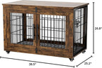 Dog Crate Furniture with Cushion Set of 2, Large Wooden Dog Kennel Indoor with Double Doors, Dog Cage with Wheels, Dog House Side End Table for Large Medium Dogs up to 70 lb, 38.5” L, Rustic Brown