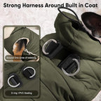 Fleece Lining Dog Hoodie with Harness Built in,Extra Warm Small Dog Jacket in Winter Puppy Coats with Drawstring Hooded,Green S