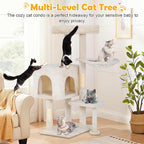 BLKMTY 36" Cat Tree Tall Cat Tower for Indoor Cats Condo Climber with Scratching Post, Climbing Stand, Plush Top Perch and Mouse Toy Cats Playhouse Kitty Activity Trees with Hammock, Beige