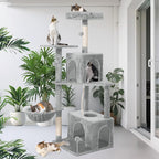 54 Inches Large Cat Tree Tower for Indoor Cat, Tall Cat Tower with Scratching Posts, Cat Condos, Cat Hammock, Pompoms, Top Perches, Sisal Rope, for Bed Room, Living Room (Light Grey)