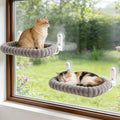 2PC Cat Window Perch with Bolster Foldable Cat Hammock Cushion Bed for Window with Metal Frame, Cloud-Cuddle Cordless Window Resting Seat for Indoor Cats (Cushion Bed, Gray-M)