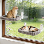 2PC Cat Window Perch with Bolster Foldable Cat Hammock Cushion Bed for Window with Metal Frame, Cloud-Cuddle Cordless Window Resting Seat for Indoor Cats (Cushion Bed, Gray-M)