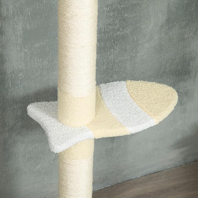 PawHut 87"-103" Floor to Ceiling Cat Tree, 4 Tier Tall Height Adjustable Cat Tower with Plush Platforms, Sisal Scratching Posts, Toy Ball, for Indoor Cats, Yellow