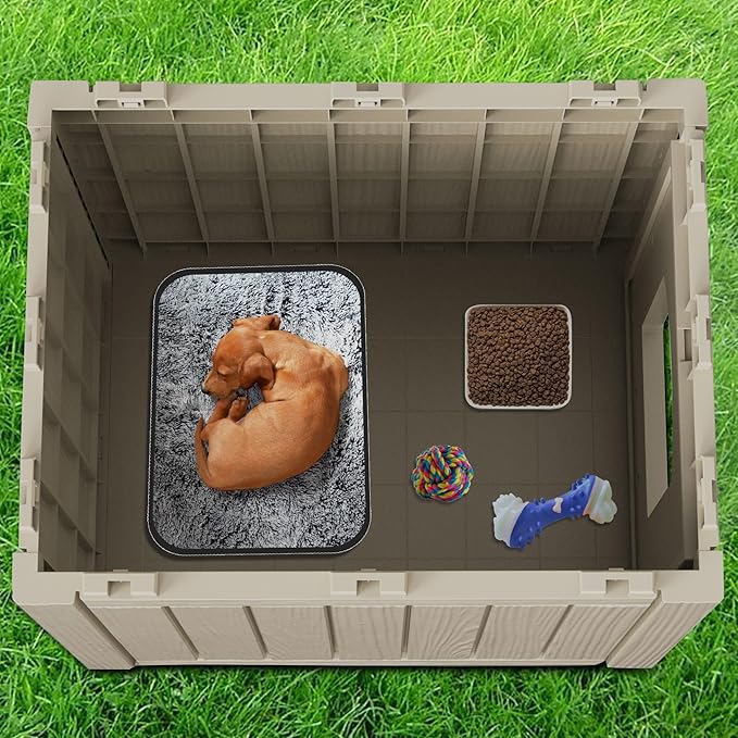 DRATO Outdoor Indoor Dog House,Resin Material Ventilate Waterproof Added to The Bottom,Multi-Functional Pet House for Small to Medium Dog (Light Brown, Medium)