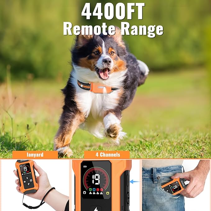 Dog Training Collar, Dog Shock Collar with Remote Control, 4 Training Modes Vibration, Beep, Shock, IP67 Waterproof Keypad Lock Rechargeable E-Collar for All Breed
