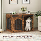 Dog Crate Furniture, 31.5" Farmhouse Dog Kennel with Sliding Barn Door, Wooden Dog Cage for Small Medium Dogs, Decorative Pet House Side End Table, Chew-Resistant, Rustic Brown DCHR9601