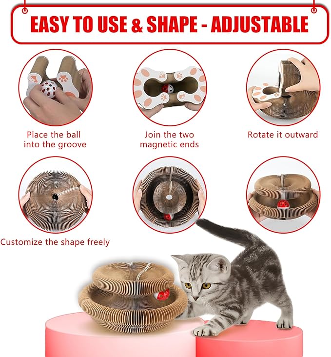 2-Pack Cat Scratcher Toy - Magic Organ Cat Scratching Board with Bell Balls for Indoor Cats Interactive Cardboard Cat Toy Scratcher Furniture Protection