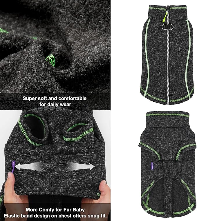 cyeollo Fleece Dog Jacket Reflective Dog Sweater Zipper up Small Doggie Coats with D Ring Jackets Indoor and Outdoor Warm Pet Clothes